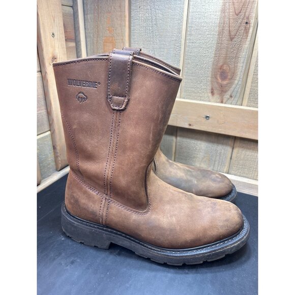 Wolverine Mens Leather Pull-On Work Boots Size 9 Brown Durable Slip-Resistant - Picture 1 of 9